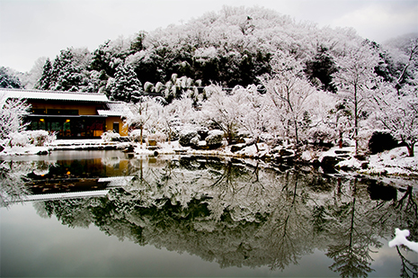 綾部の料亭 ゆう月 庭園 雪景色