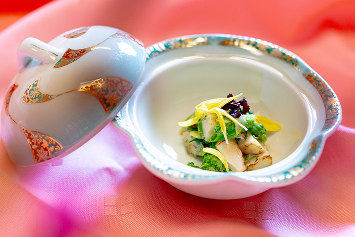 京都の春会席|山菜と旬の貝を盛り込んだ先付け