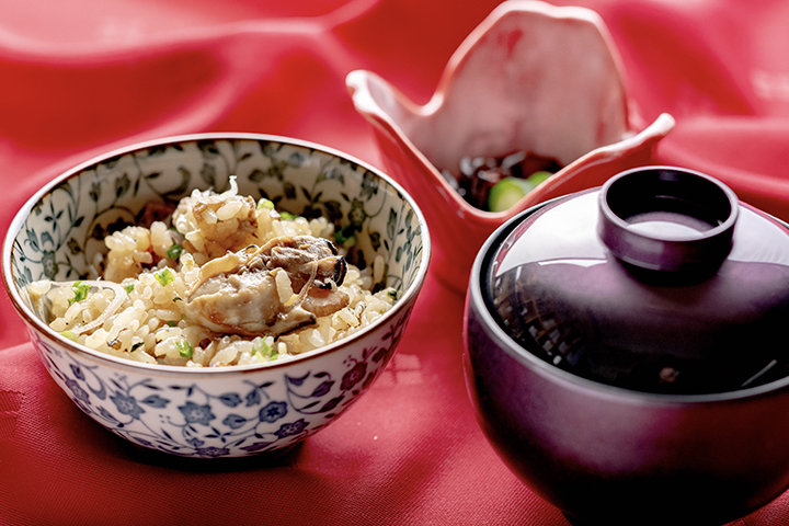 京都の料亭 ゆう月の冬の会席料理 ご飯 かき飯 炊き込みご飯
