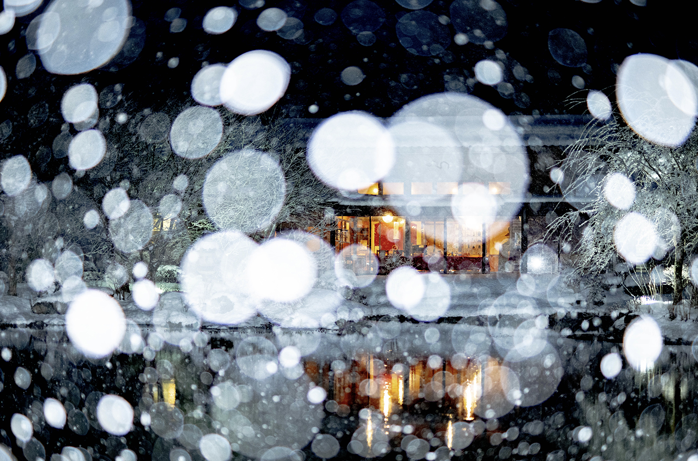京都の和食レストラン ゆう月の絶景の雪景色