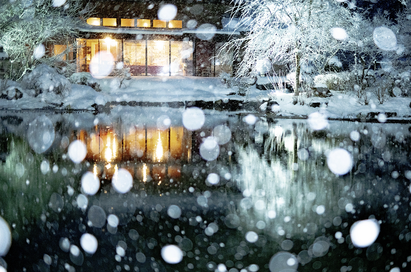京都の和食レストラン ゆう月の絶景の雪景色